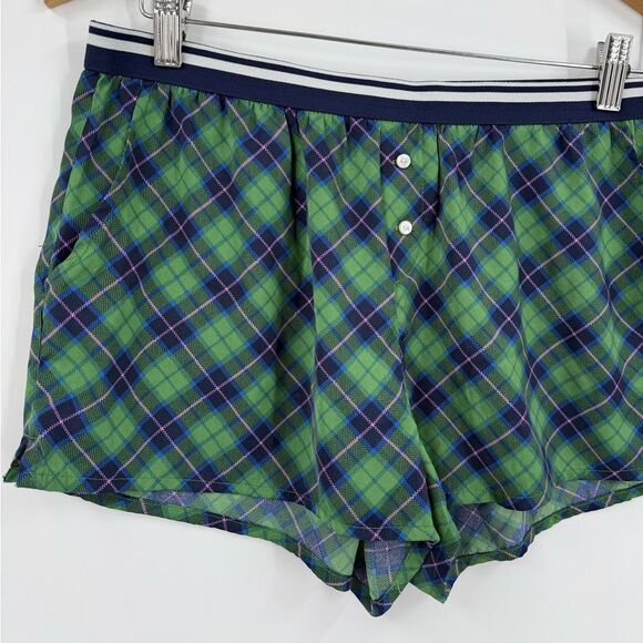 Aerie Plaid Sleep Shorts in Green/Blue | Medium - Picture 3 of 5